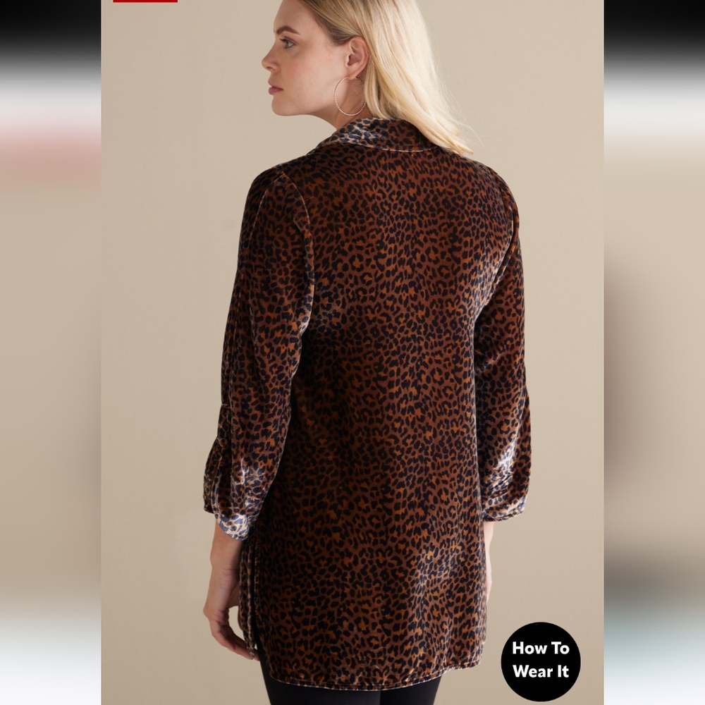 Soft Surroundings Icon Silk Velvet‎ Poets leopard tunic shirt blouse cheetah NWT - Picture 4 of 12